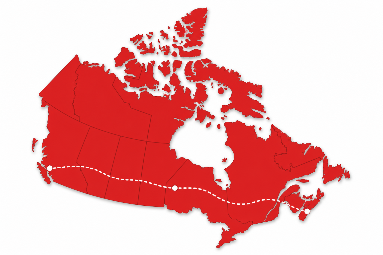 Map of Canada showing Chris's cross-country route